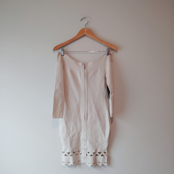 Marciano Asymmetrical Off-Shoulder White Bodycon Dress - Picture 6 of 8